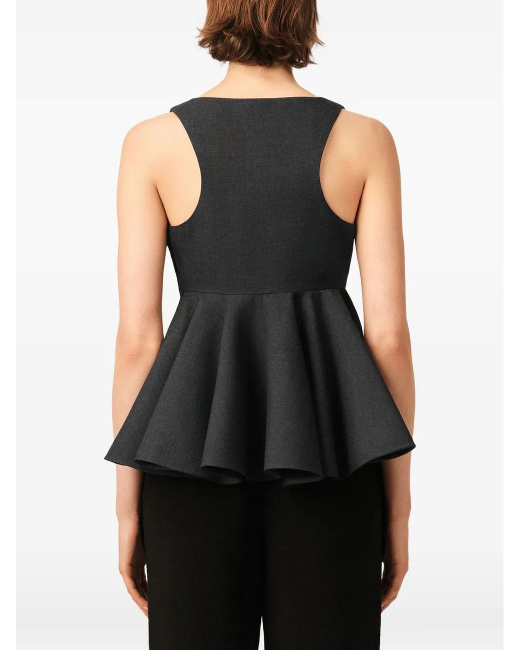 AMI Black Peplum Sleeveless Wool Top