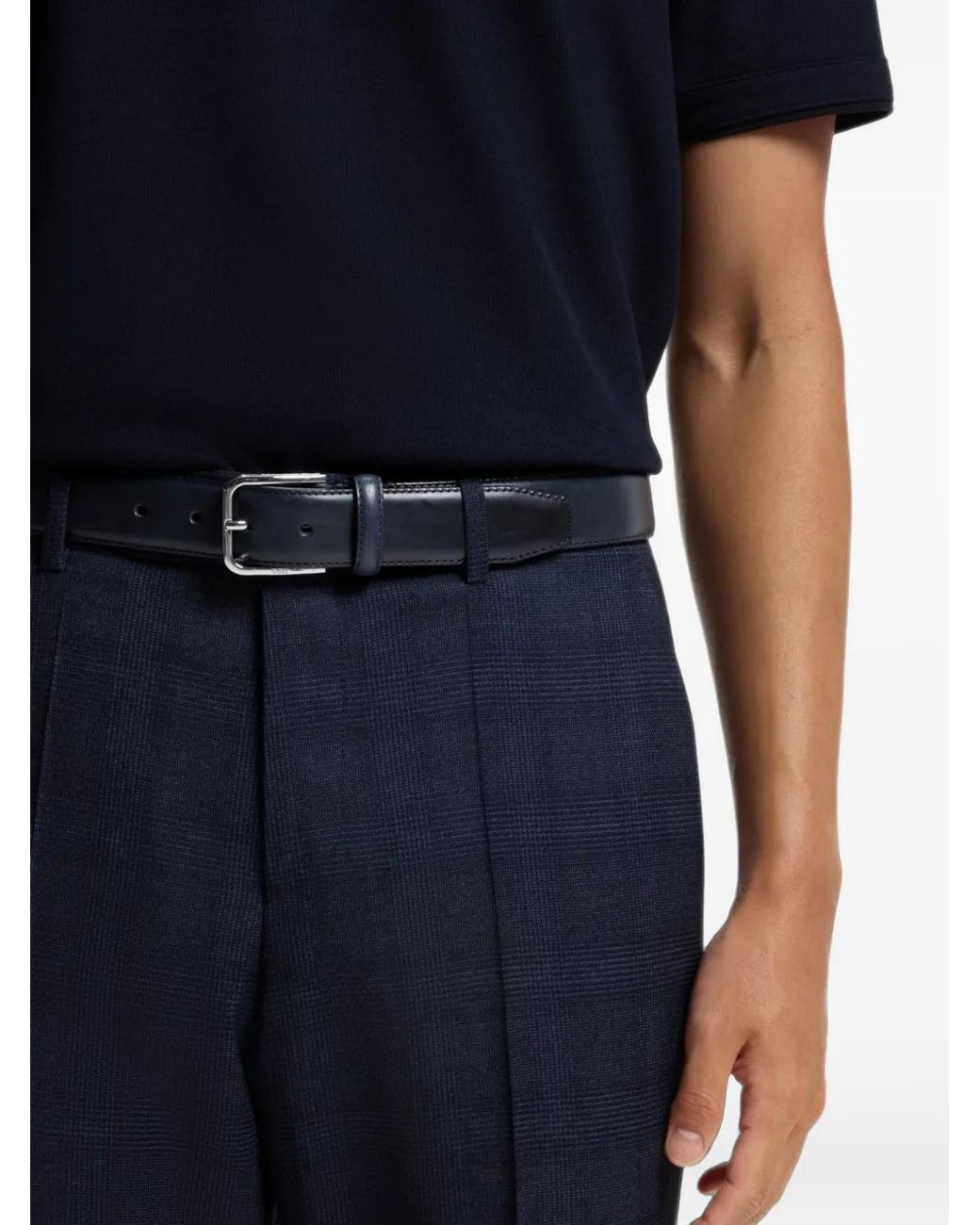 Boss Blue Leather Business Belt With Polished Buckle for men