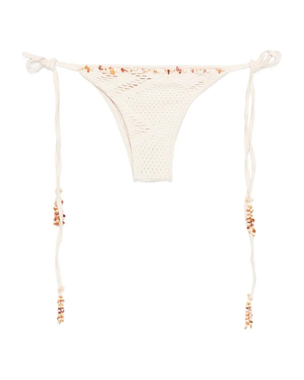 PATBO White Beaded Tie Bikini Bottom