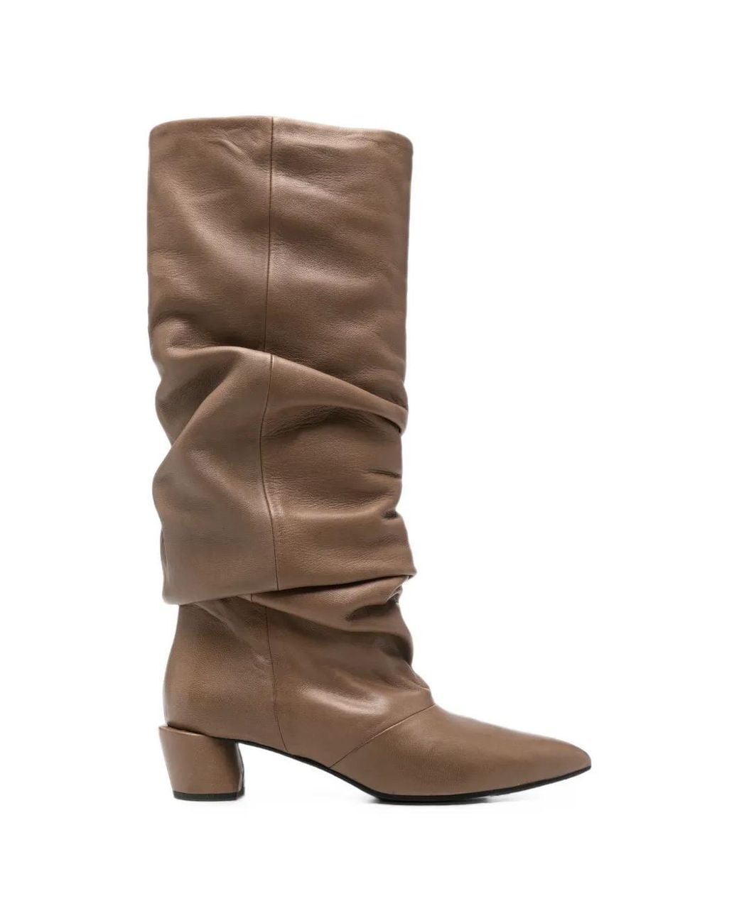 Liska Brown Slouchy Pointed-Toe Boots
