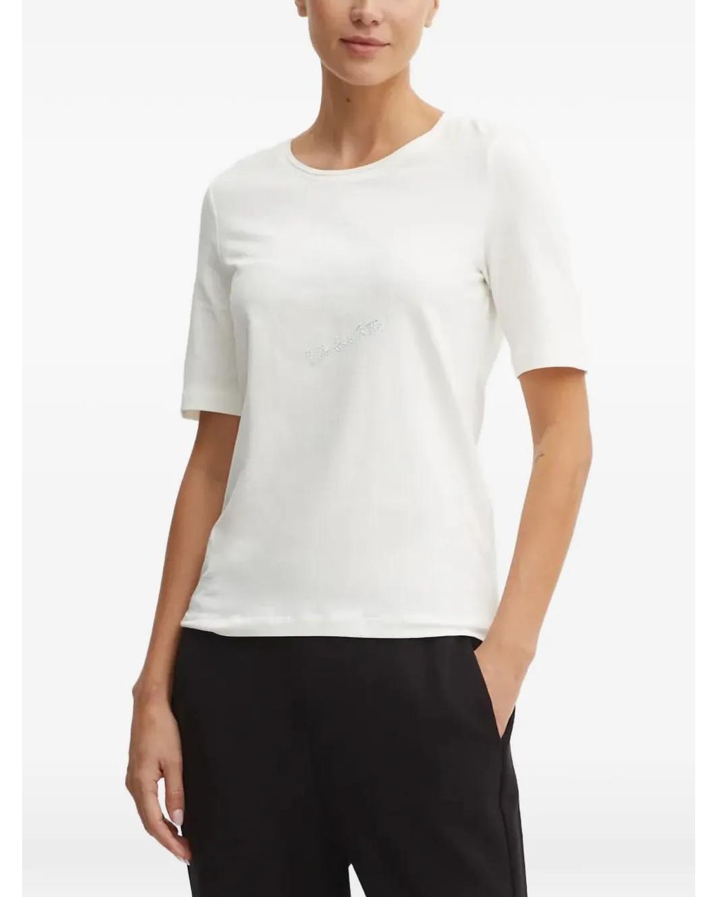 Sportalm White Rhinestone-Embellished Logo-Print T-Shirt