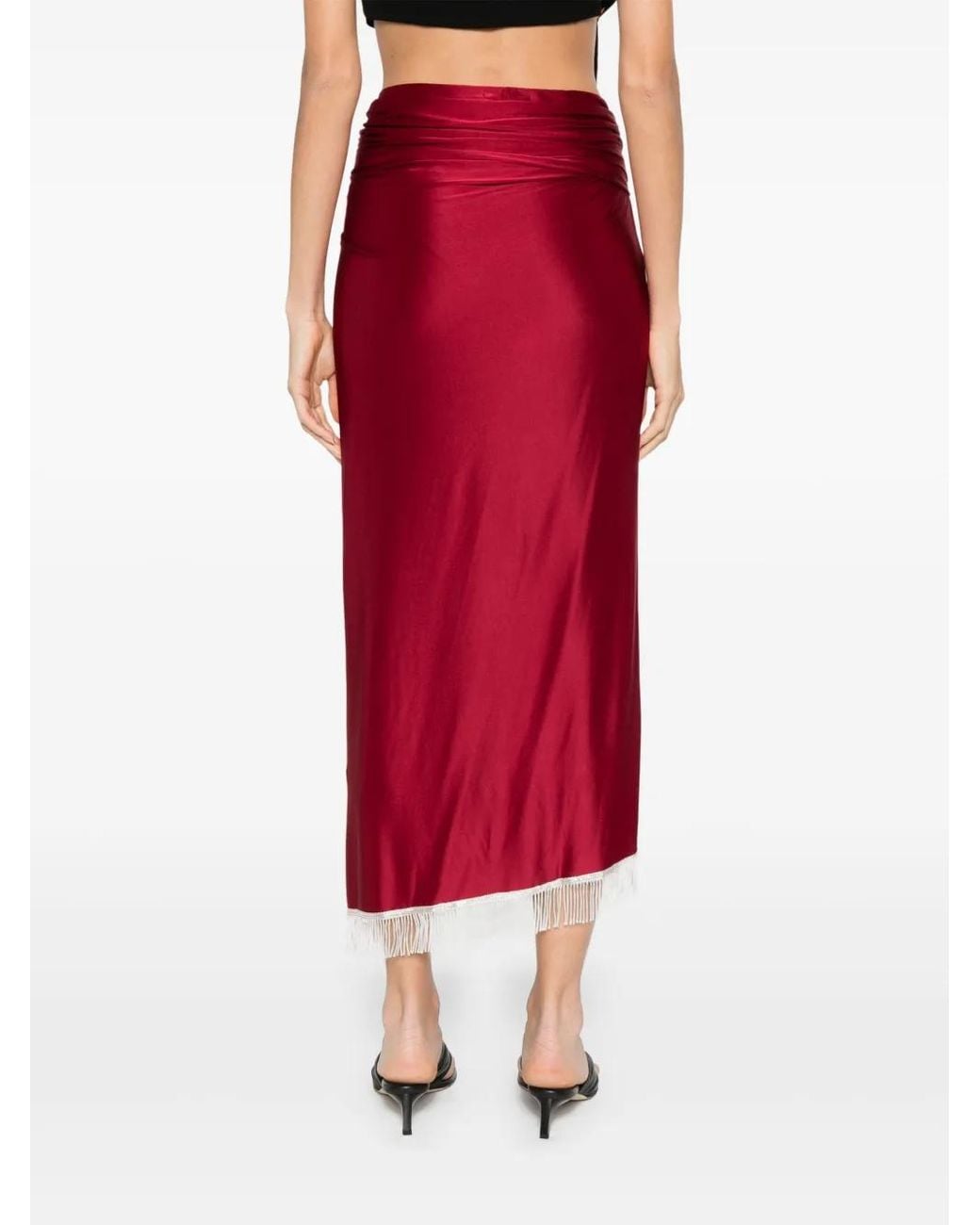 Rabanne Red Fringe-Detailing Midi Skirt