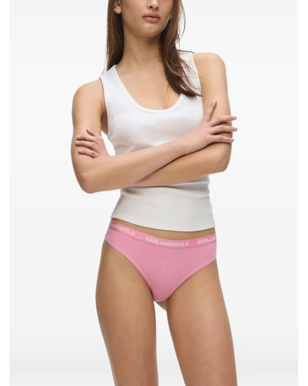 Karl Lagerfeld White Logo-Waistband Cotton Thongs (Set Of Seven)