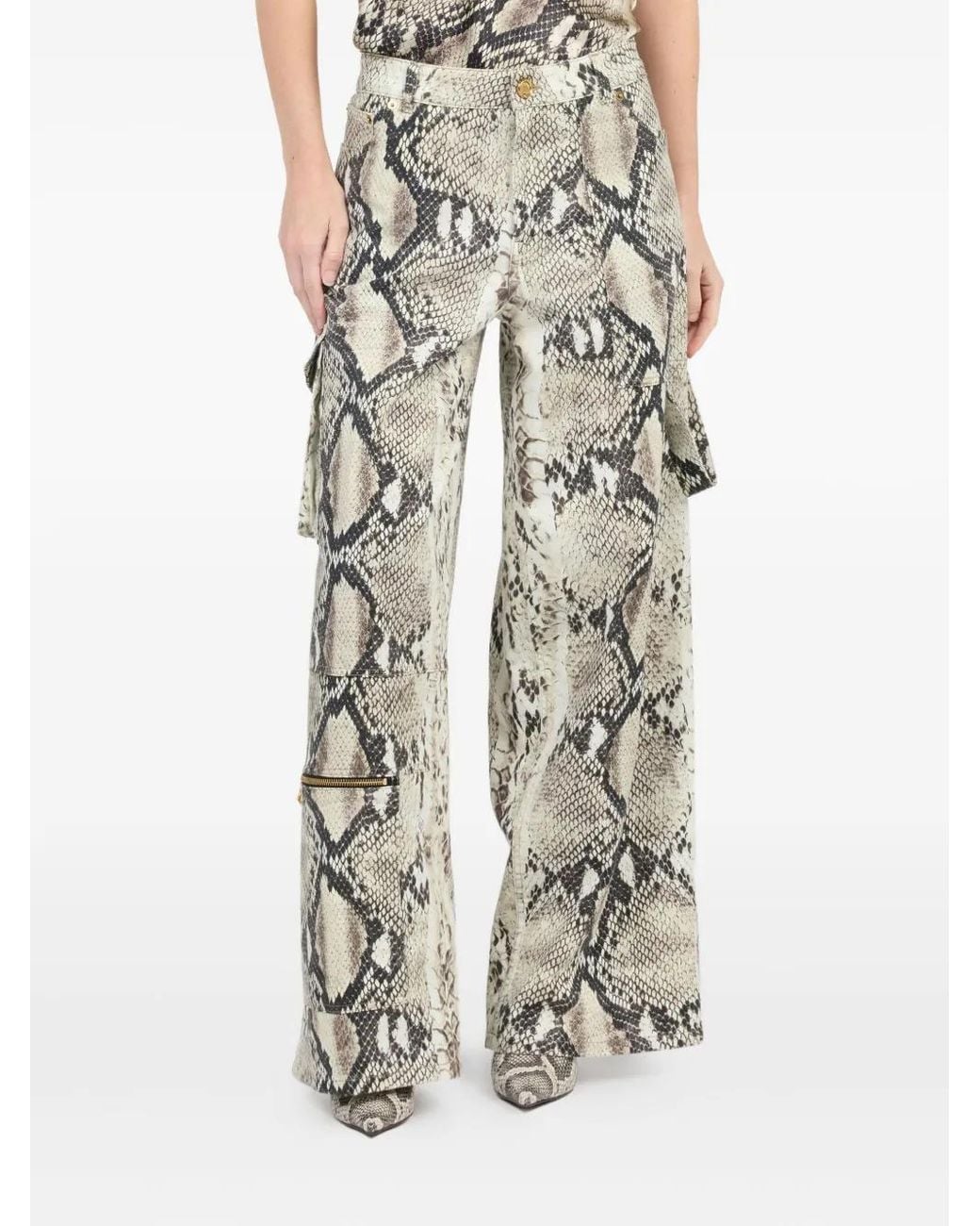 Roberto Cavalli White Cargohose Mit Python-Print