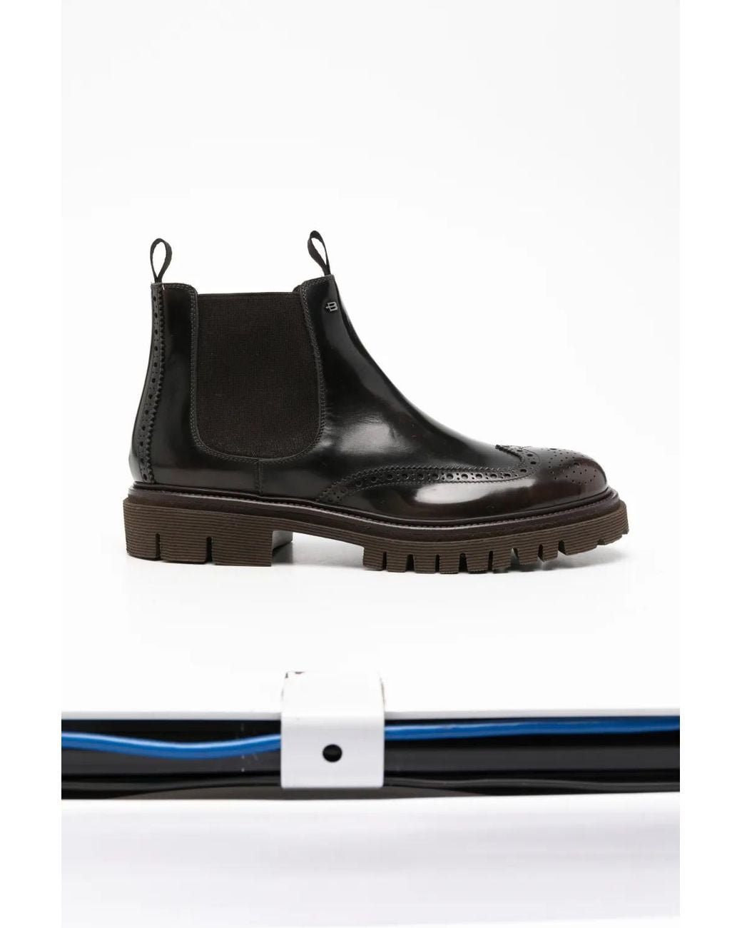 Baldinini Black Brogue-Detail Chelsea Boots for men