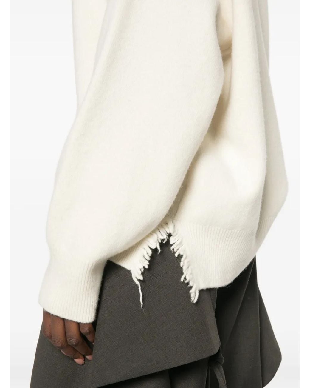 Rohe White Pull Frangé À Manches Longues