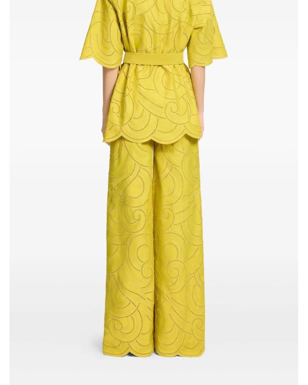 Elie Saab Yellow Swirl-Embroidered Pants