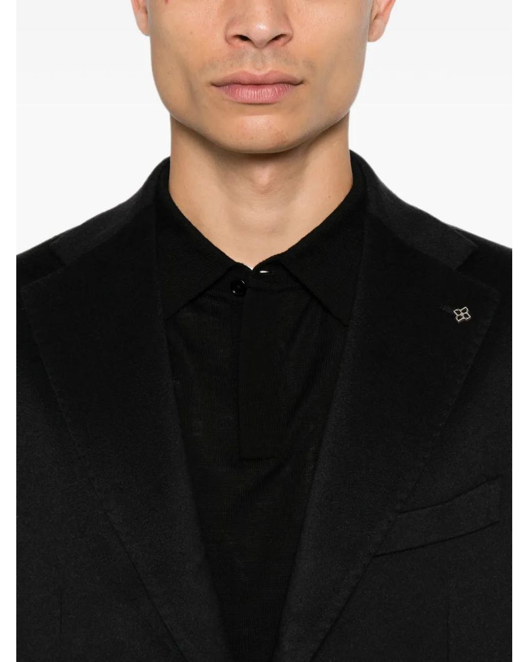 Tagliatore Black Single-Breasted Buttoned Blazer for men