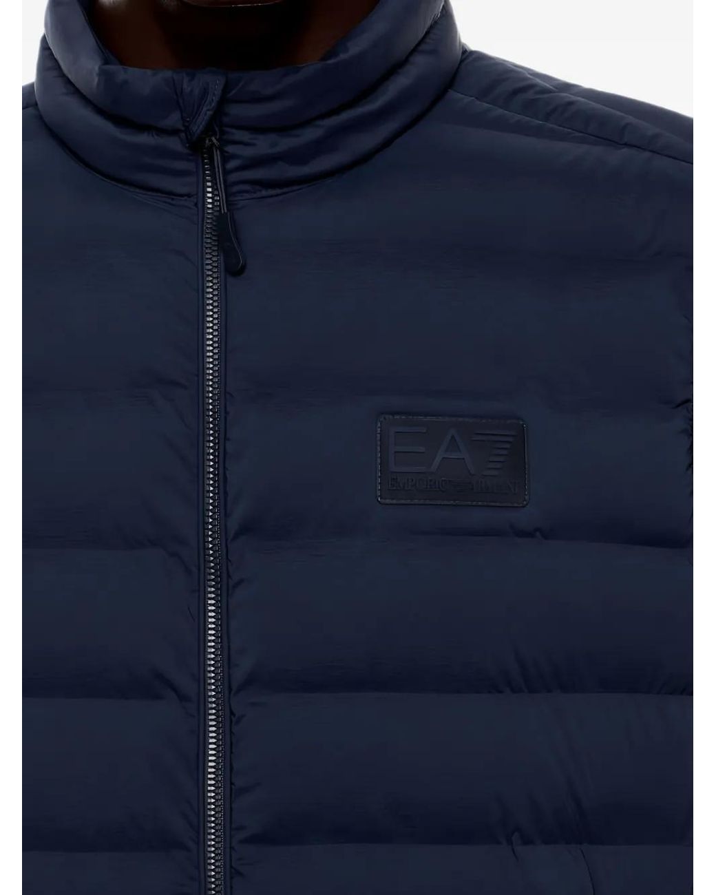 EA7 Gray Logo-Patch Zip-Up Padded Jacket for men