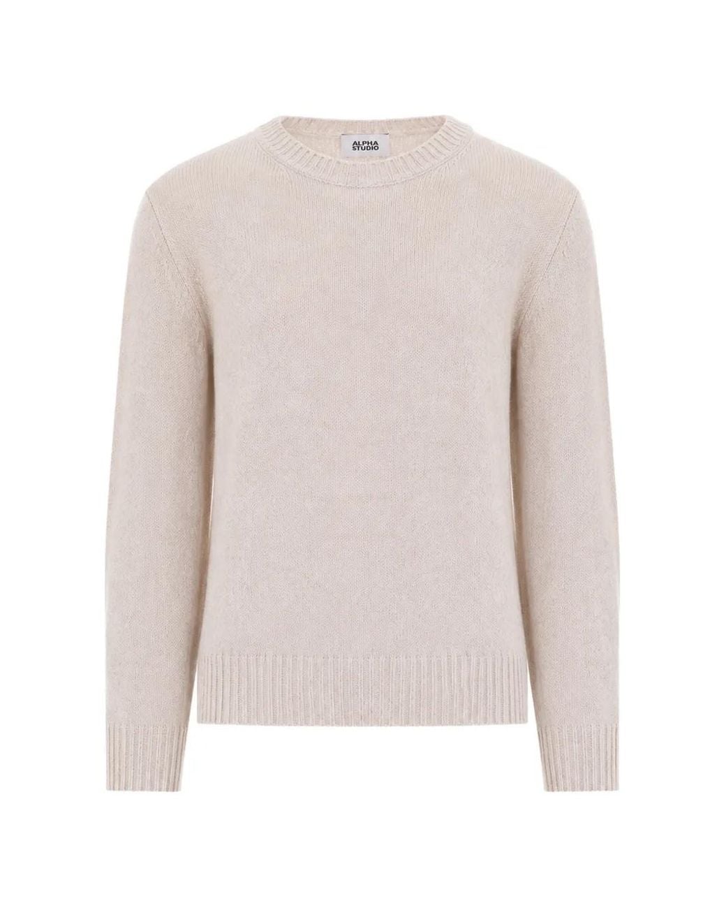 Alpha Studio White Crew-Neck Ribbed-Trim Sweater for men