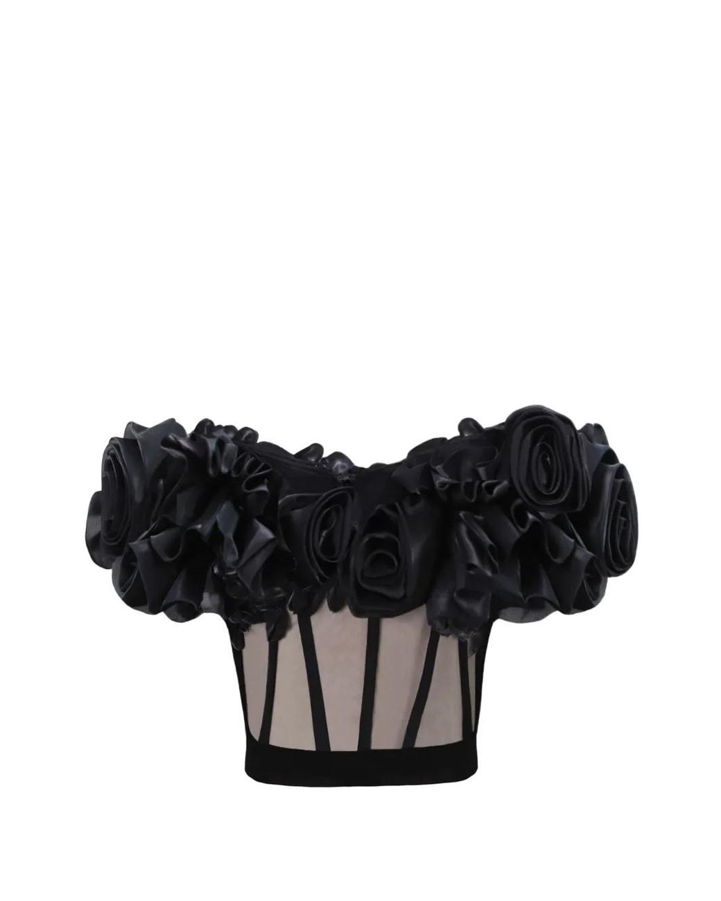 Gemy Maalouf Black Floral-Appliqué Corset Top