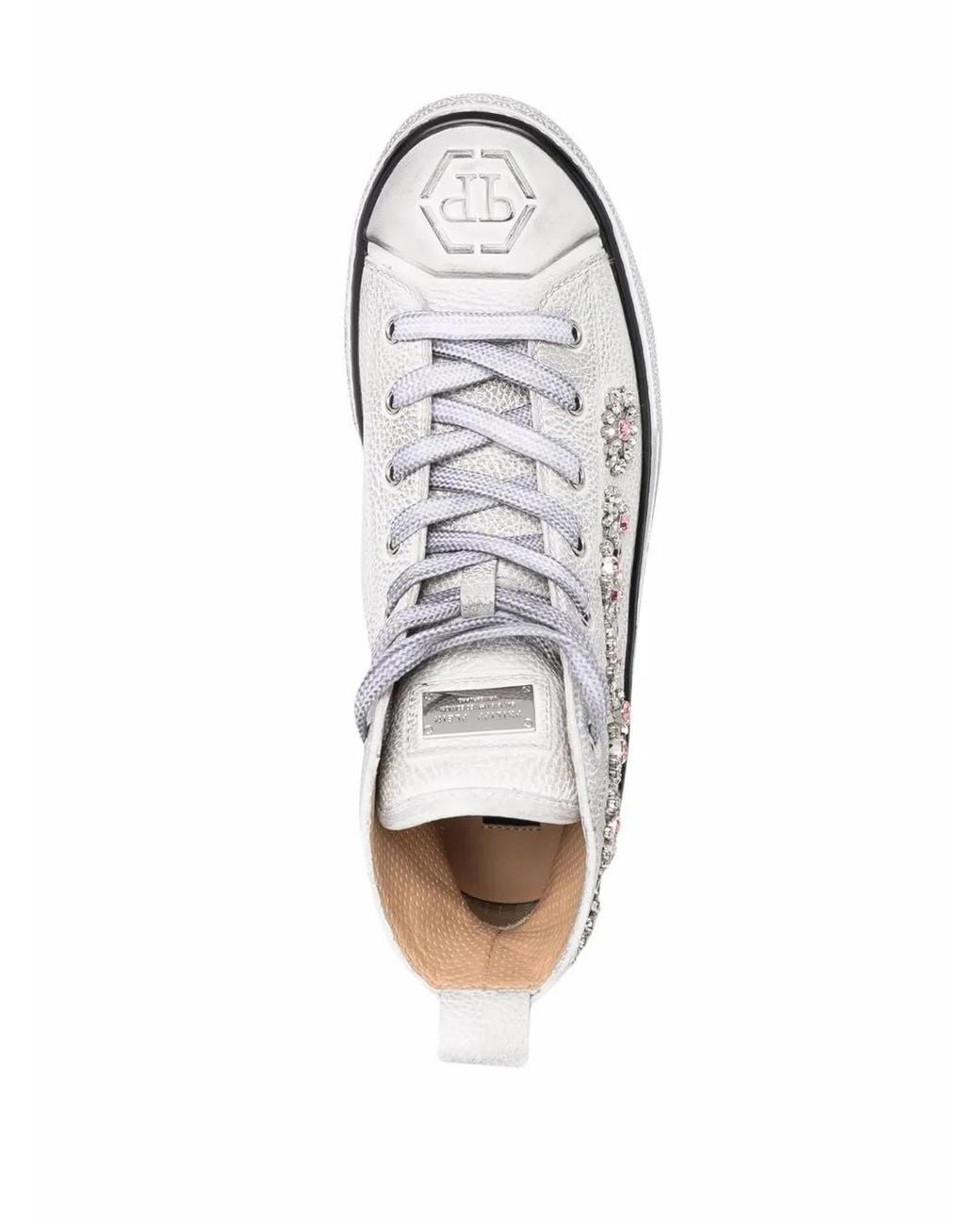 Philipp Plein White Crystal-Embellished High-Top Sneakers