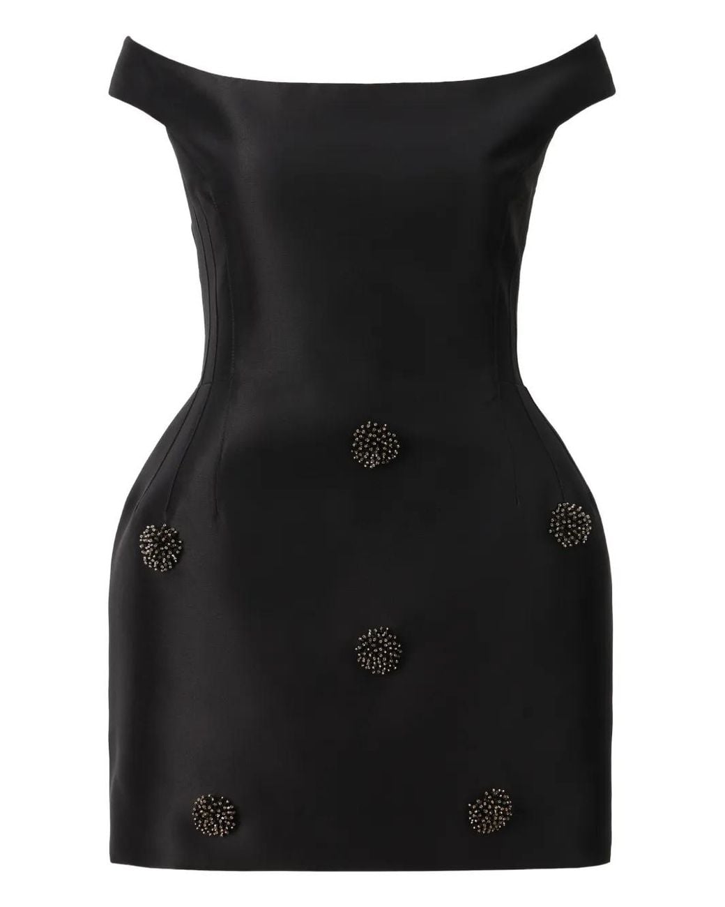 ARAFTU Black Off-Shoulder Embellished-Detail Mini Dress