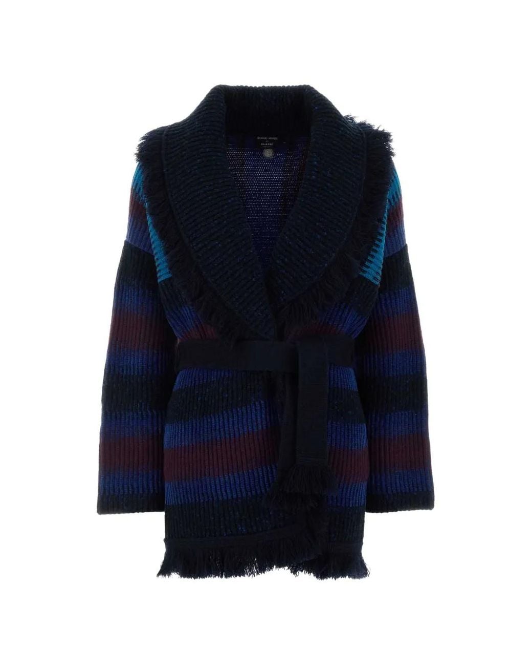 Giorgio Armani Blue X Alanui Fringe-Trimmed Belted Cardigan