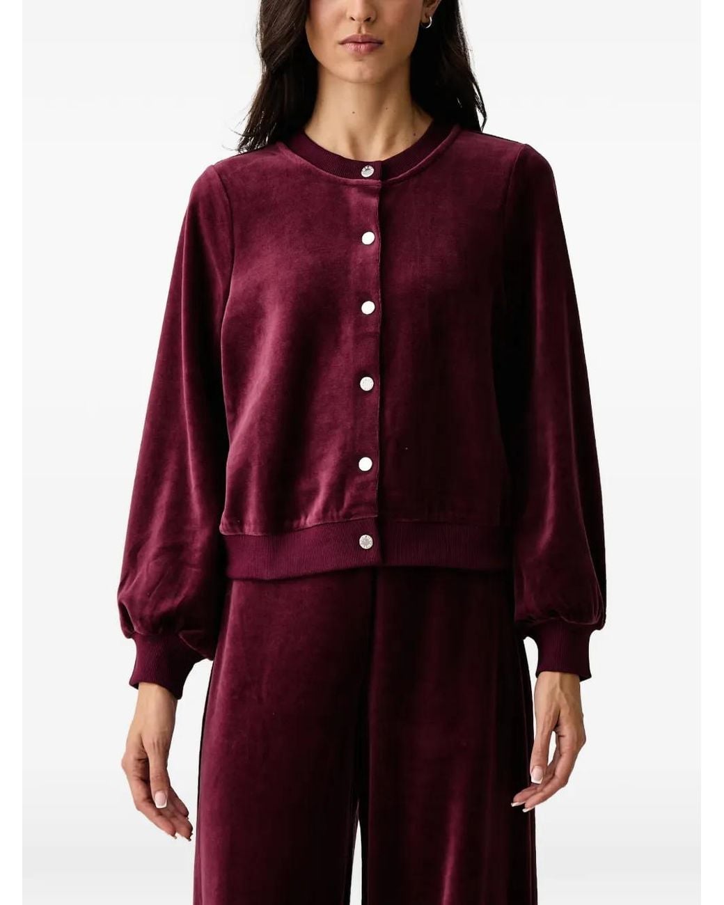 DKNY Red Velvet Press-Stud Sweatshirt