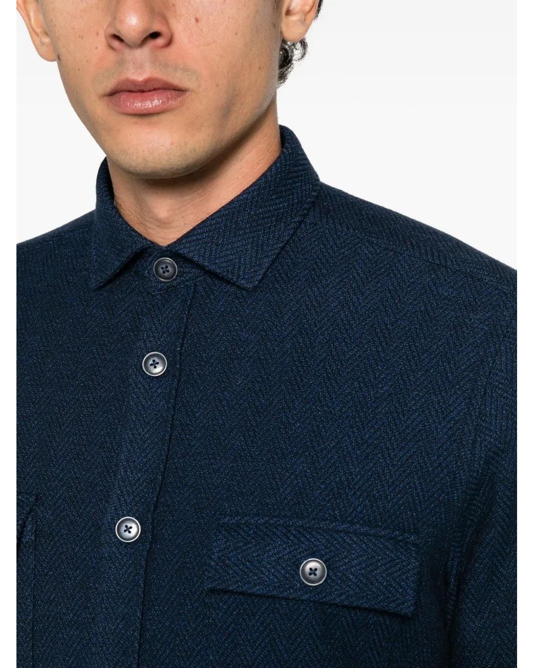 Alberto Gozzi Blue Button-Up Chest-Pocket Shirt for men