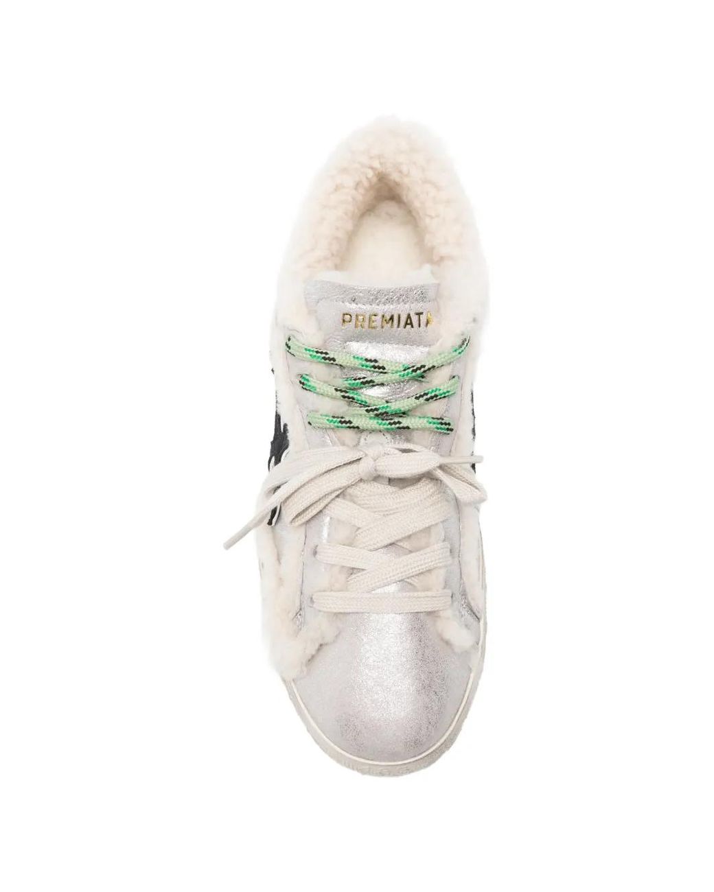 Premiata White Baskets Steven À Bords En Peau Lainée