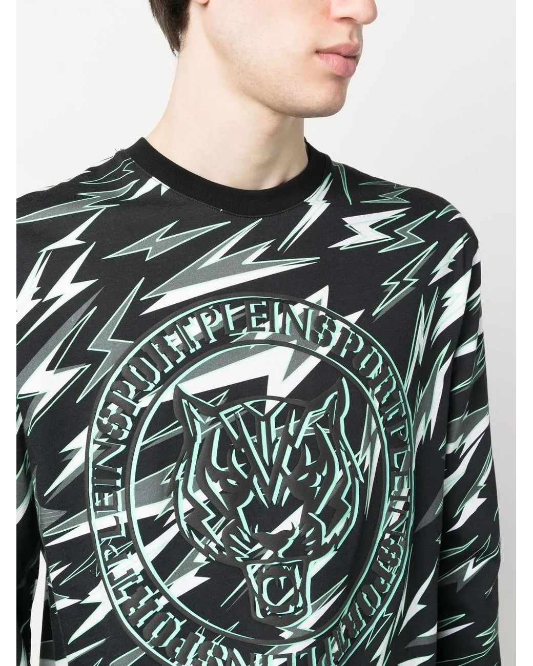 Philipp Plein Green Lightning Print T-Shirt for men
