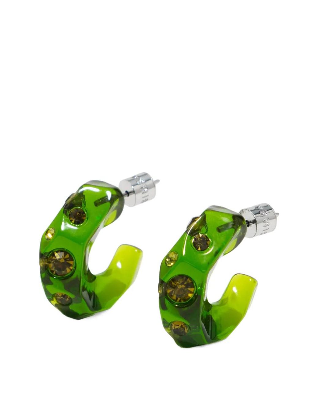 Bimba Y Lola Green Resin And Crystals Hoop Earrings