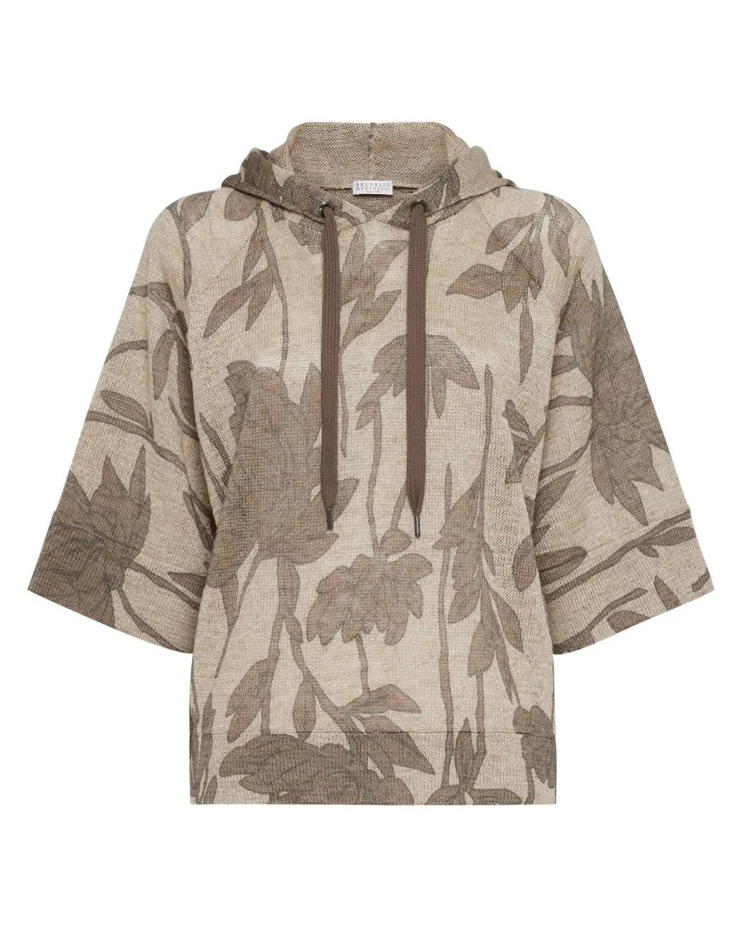Brunello Cucinelli Natural Floral-Jacquard Hooded Top