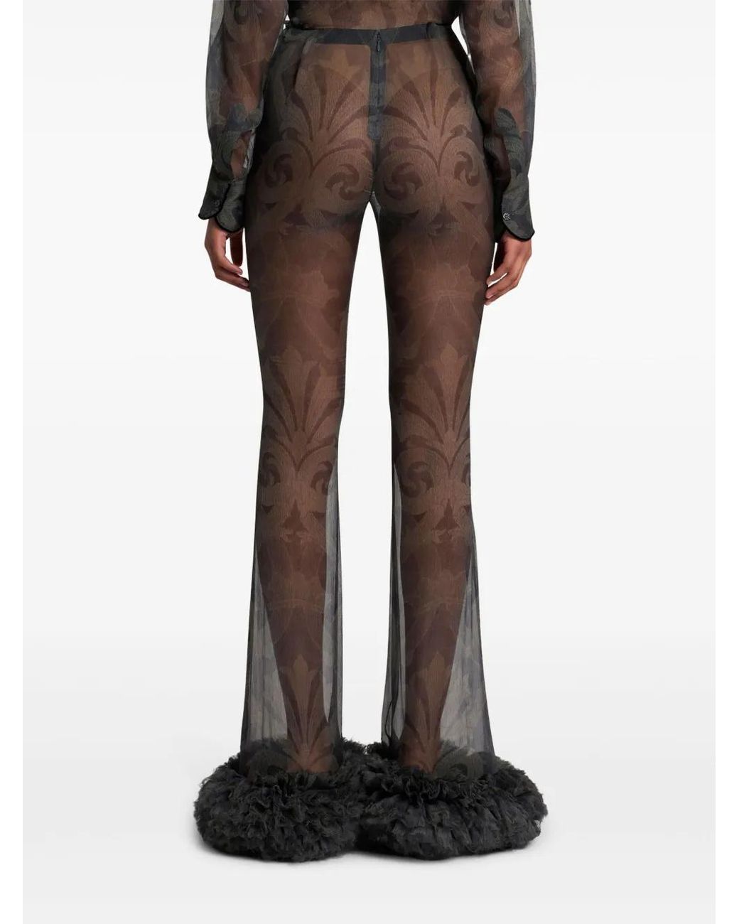 Etro Gray Printed Silk Flared Trousers