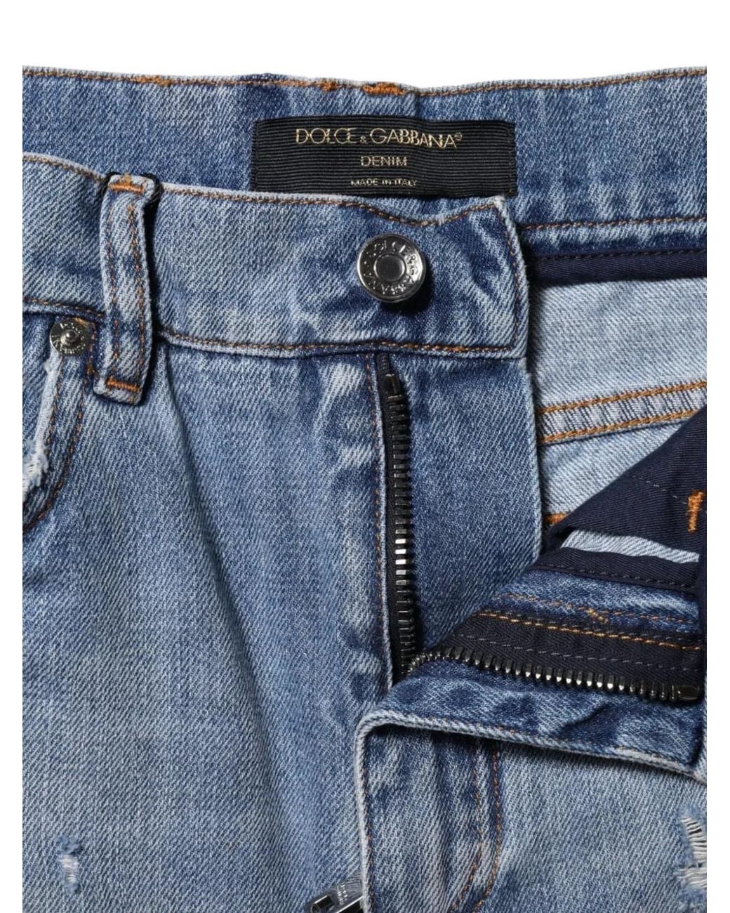 Dolce & Gabbana Blue Distressed Logo-Plaque Shorts