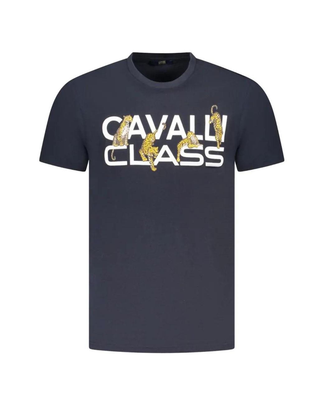 Roberto Cavalli Blue Leopard-Print Logo T-Shirt for men