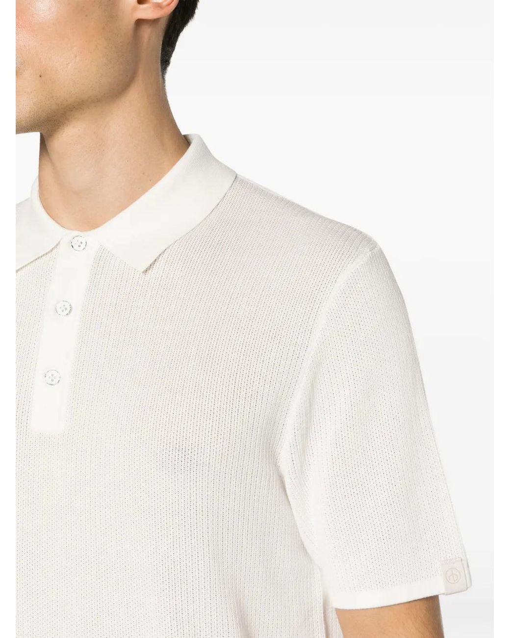 Rag & Bone White Harvey Ribbed-Knit Polo Shirt for men