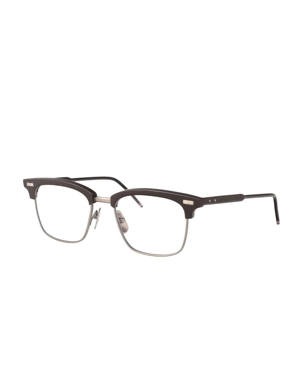 Thom Browne Brown Acetate And Titanium Rectangular Eyeglasses