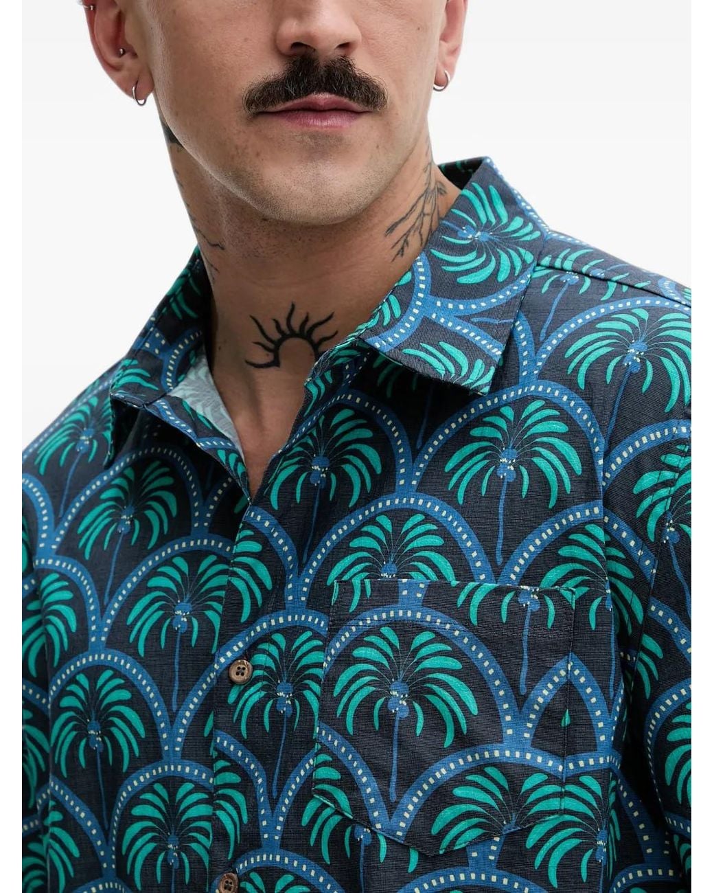 Hurley Blue Palm-Print Short-Sleeve Shirt for men