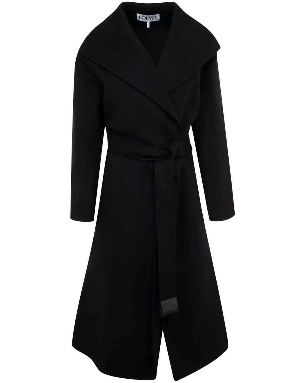 Loewe Black Wool-Cashmere Belted Wrap Coat