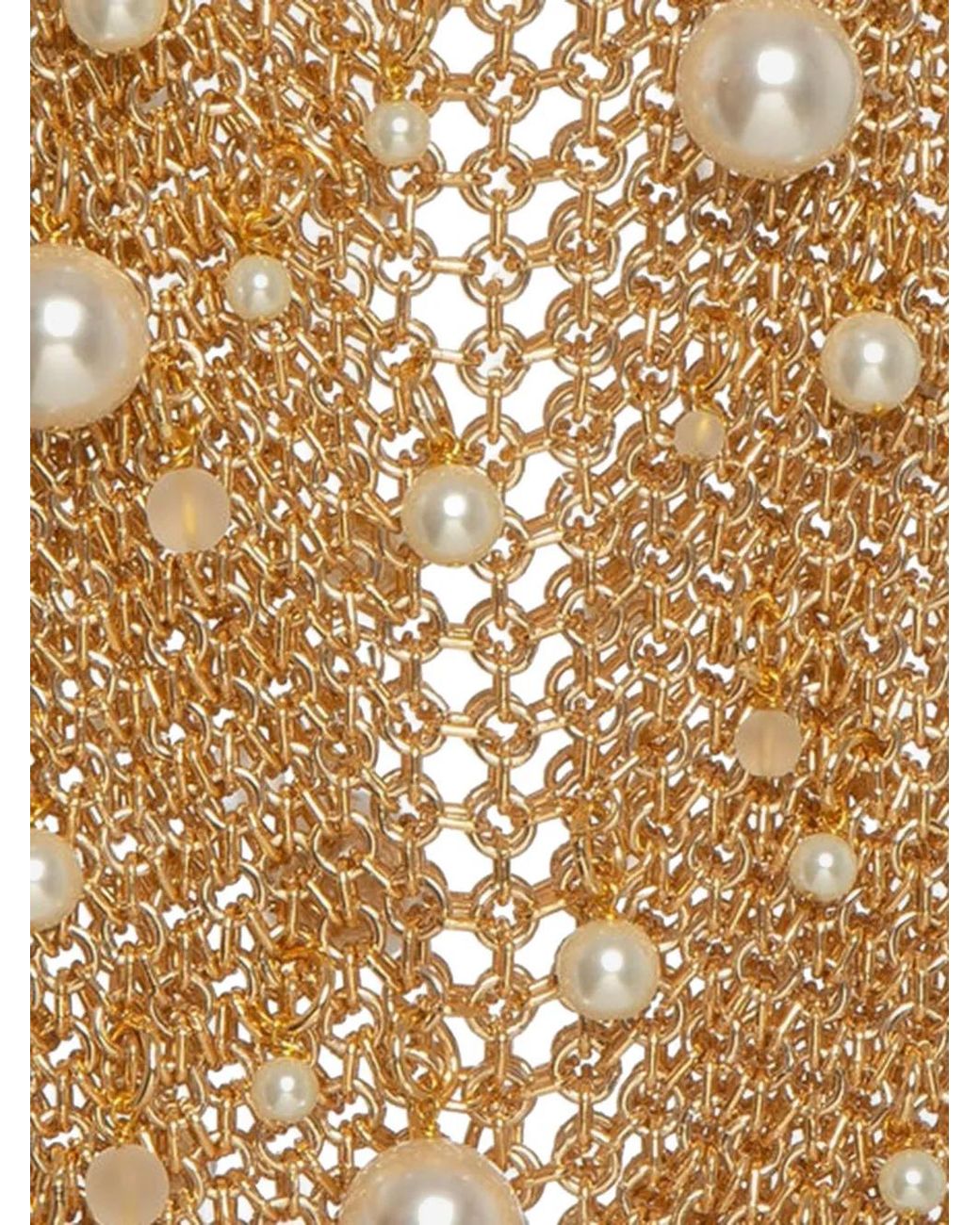Silvia Gnecchi White Pearl Embellished Mesh Shoulder Bag