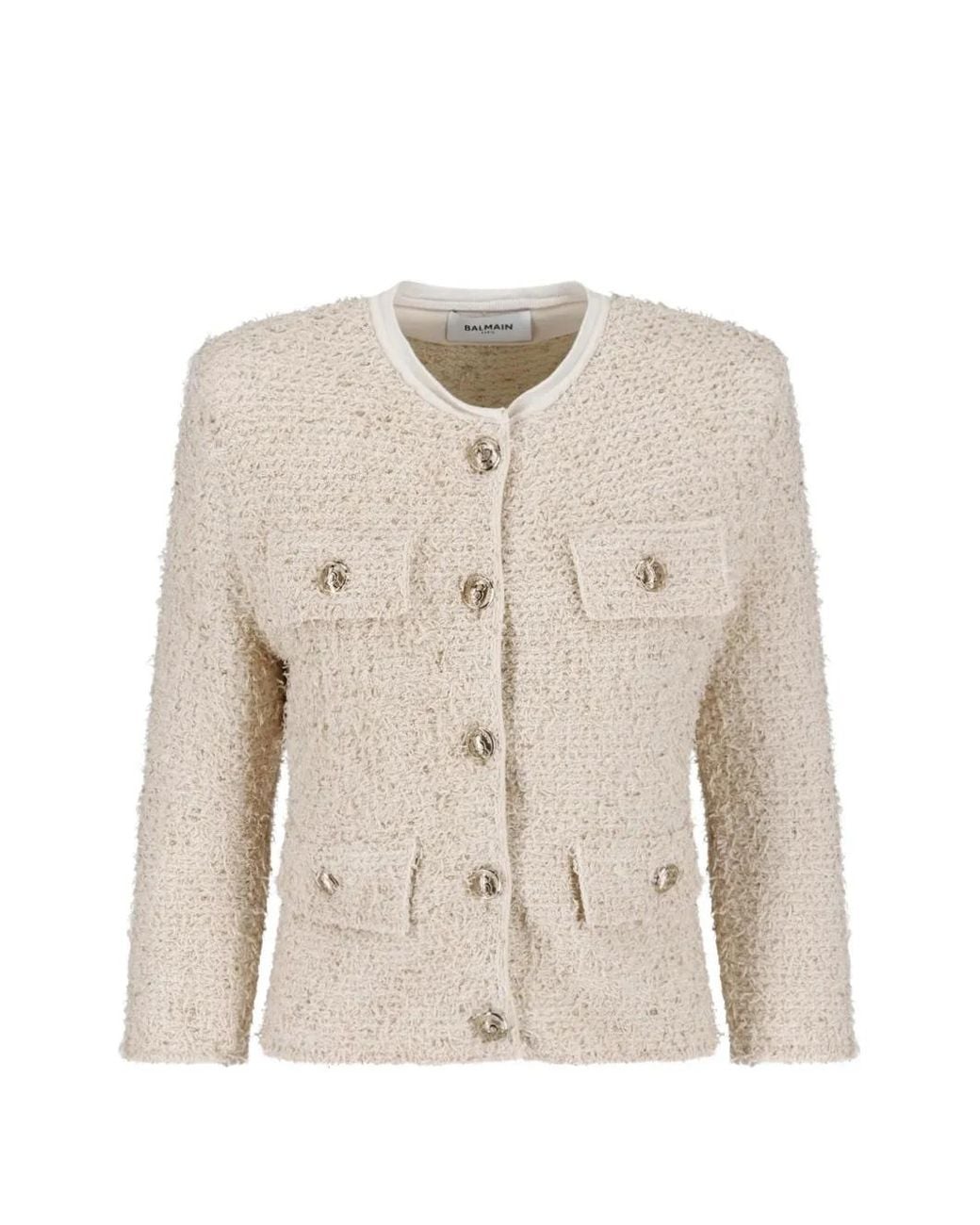 Balmain Natural Button-Up Tweed Jacket