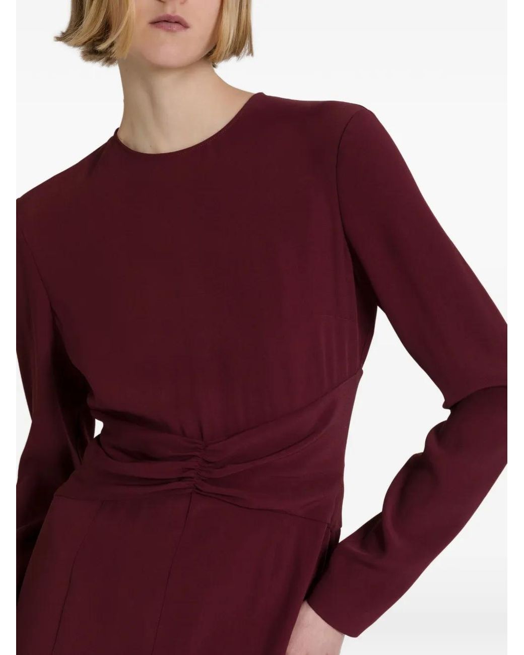 Alberta Ferretti Purple Midi Ruched-Waist Long-Sleeve Dress