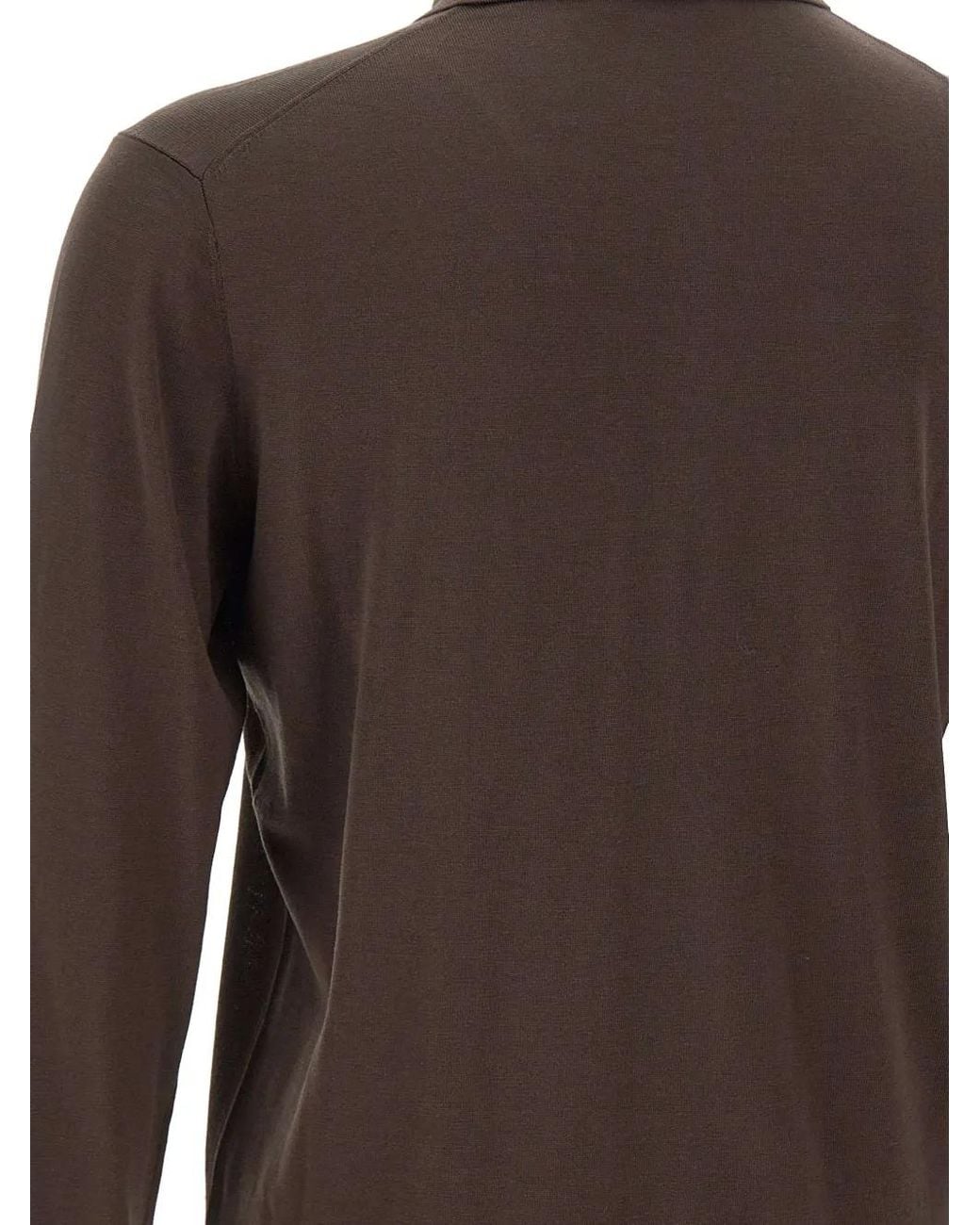Kangra Brown Long-Sleeve Silk Polo Shirt for men