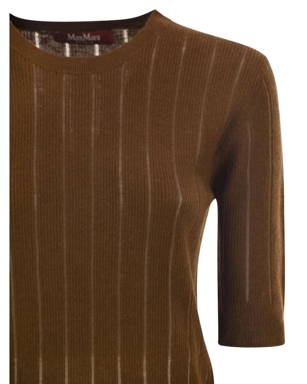Max Mara Brown Ribbed-Knit Silk-Blend Top