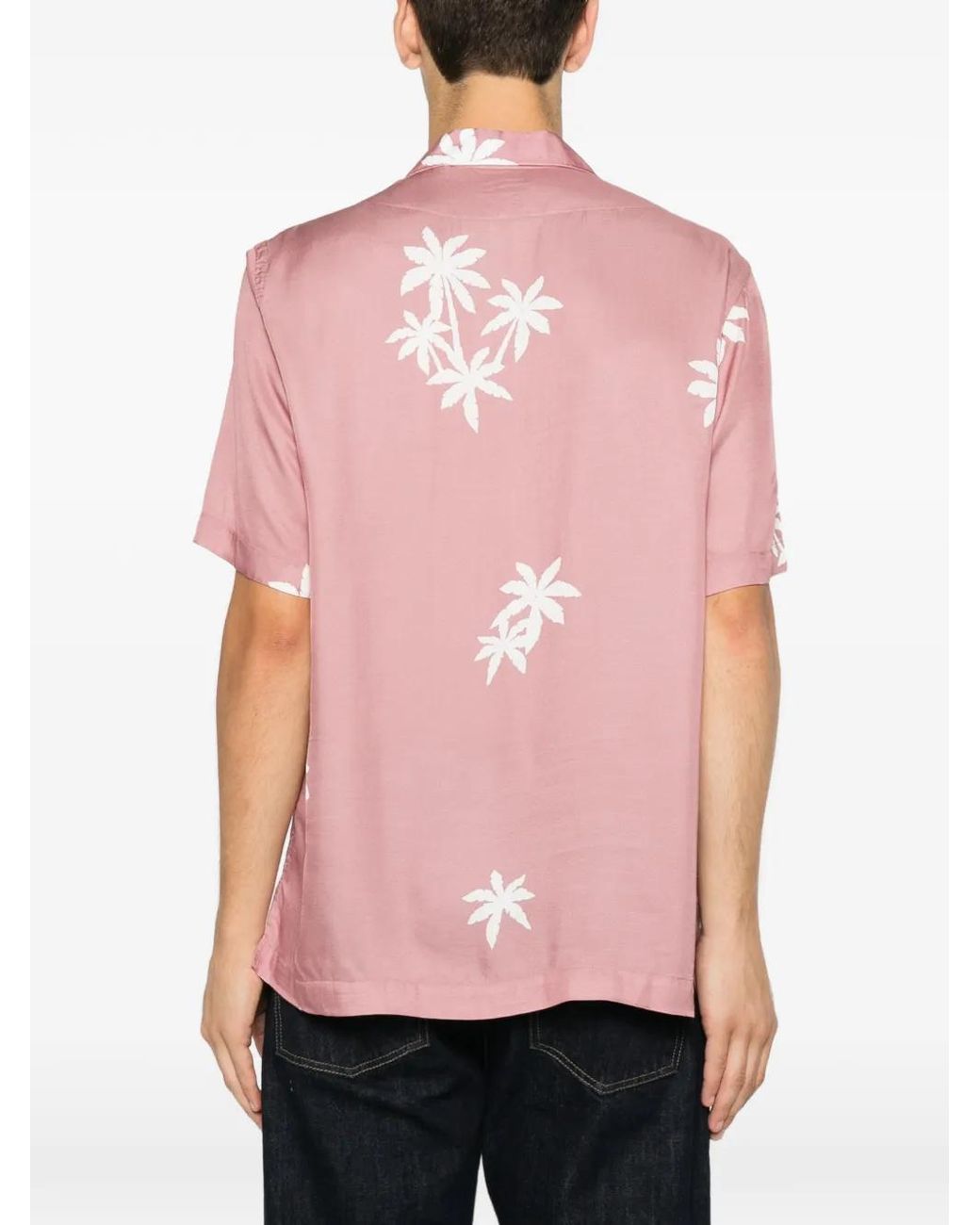 Tagliatore Pink Hawaii Palm-Print Short-Sleeve Shirt for men