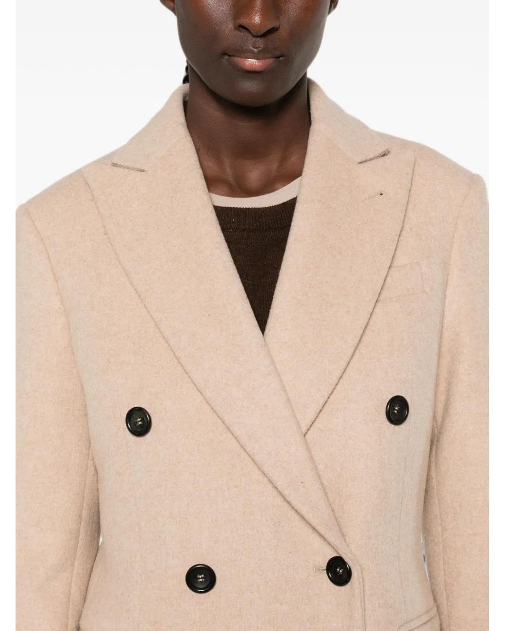 Eraldo Natural Double-Breasted Peaked-Lapel Coat