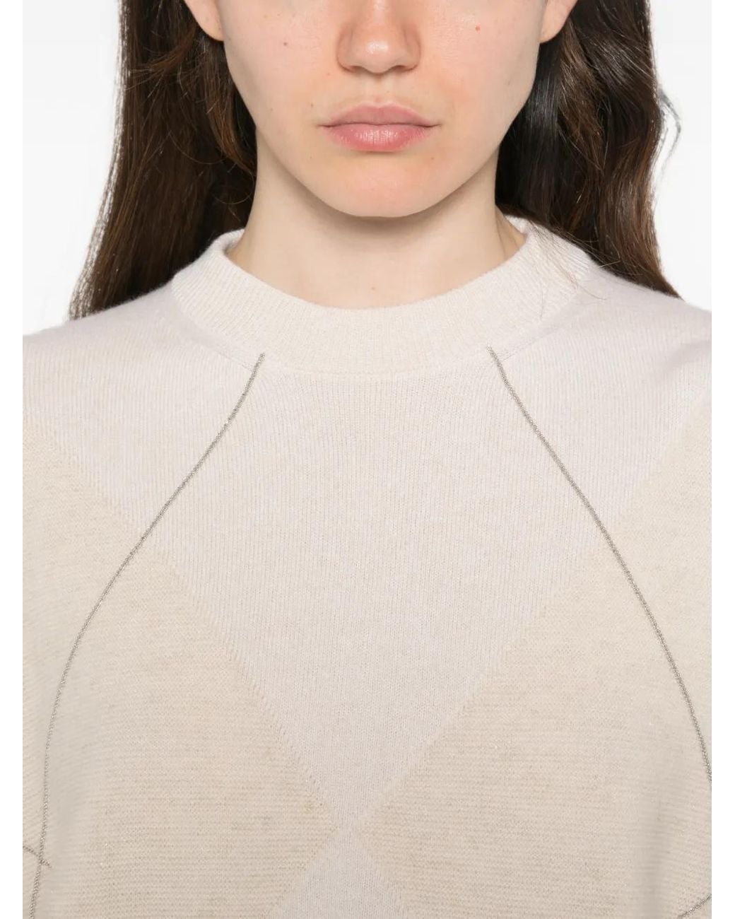 Peserico White Long-Sleeve Chain-Trim Sweater
