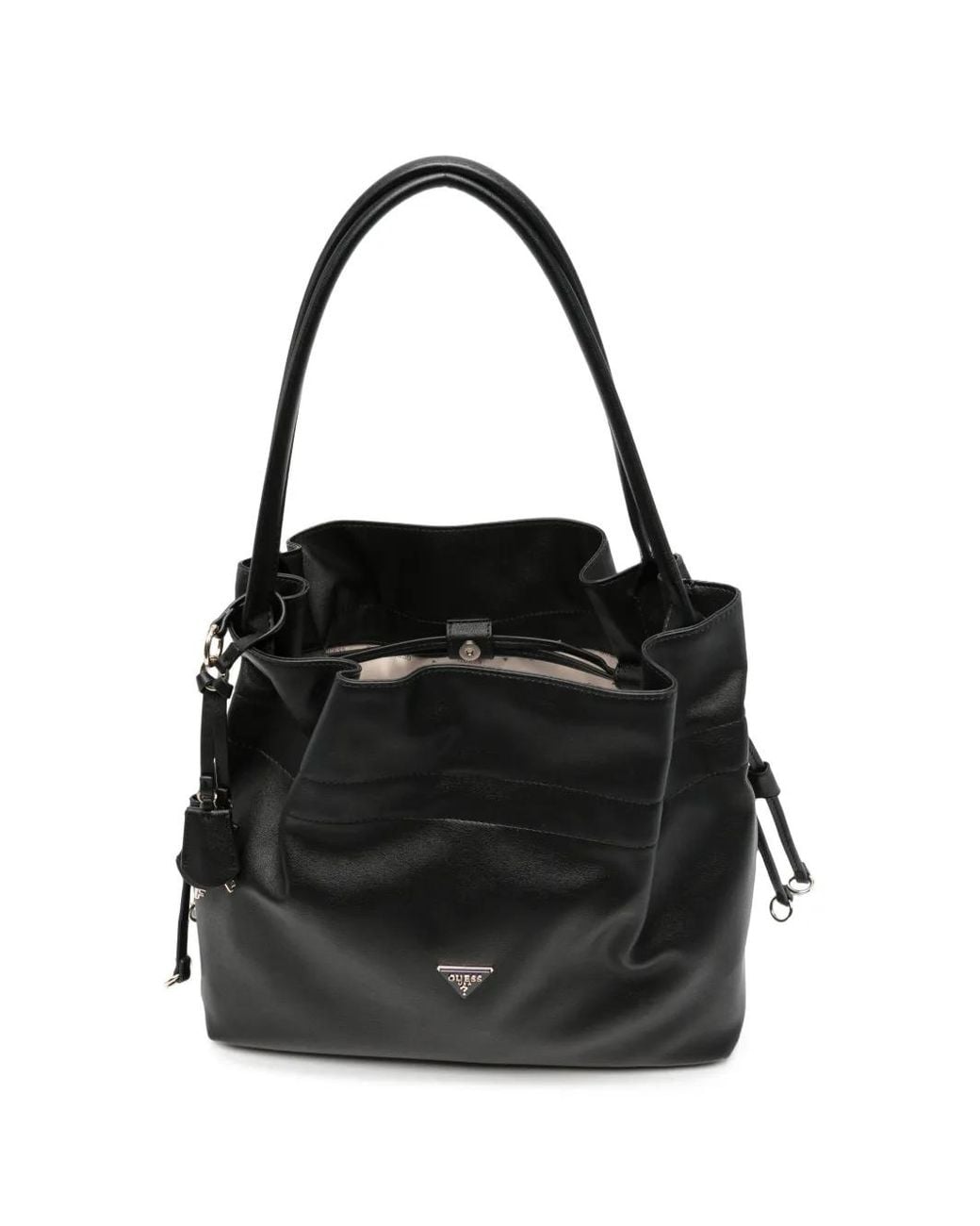 Guess Black Karima Drawstring-Fastening Leather Tote Bag