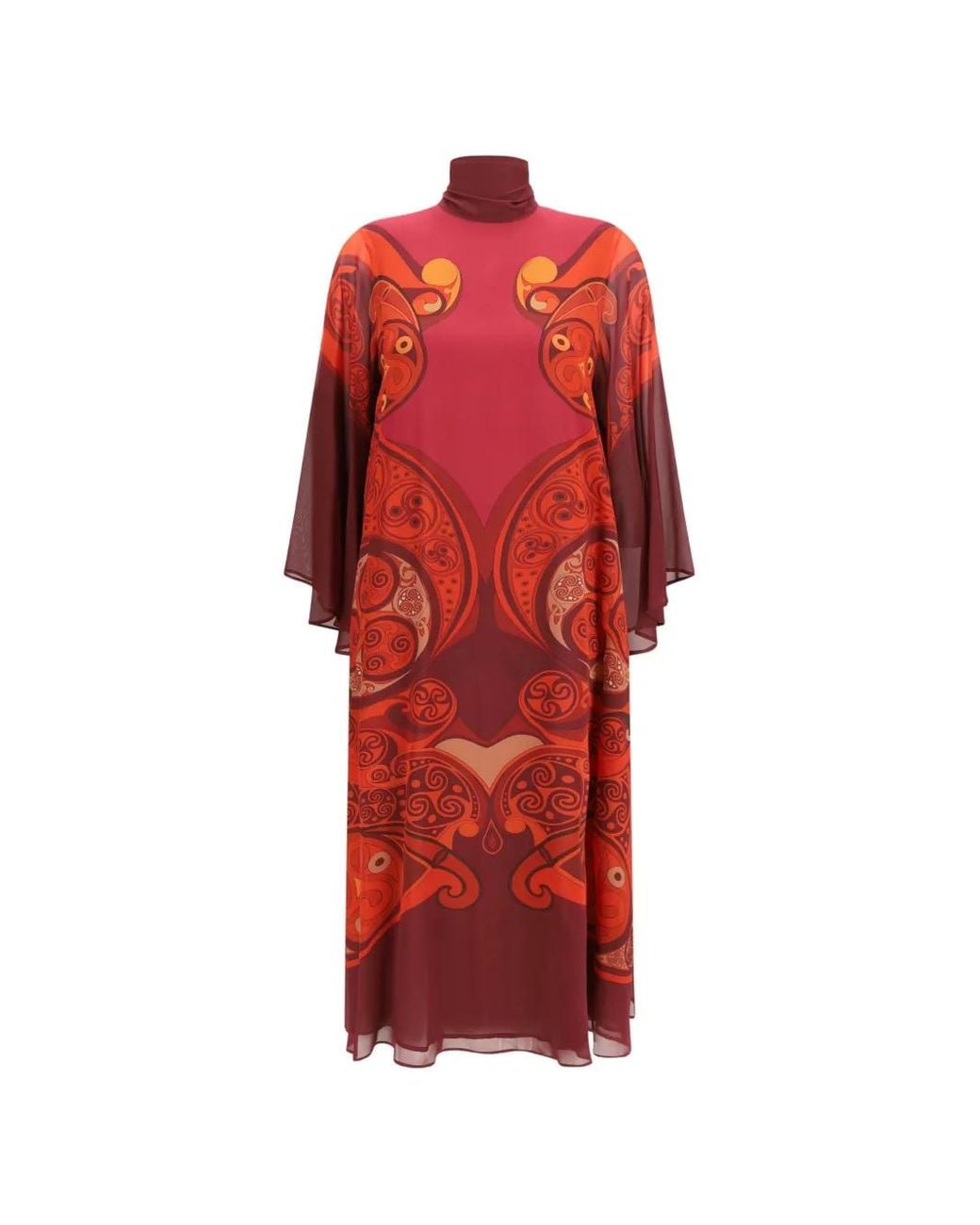 LaDoubleJ Red Robe Mi-Longue Alchemy Placée En Georgette De Soie Foncé