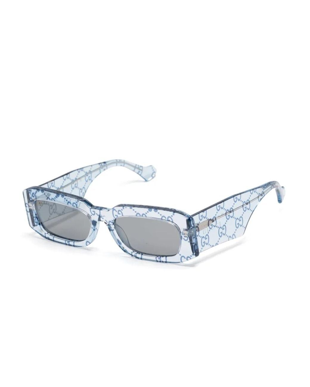 Gucci Blue Gg Monogram Rectangle-Frame Sunglasses