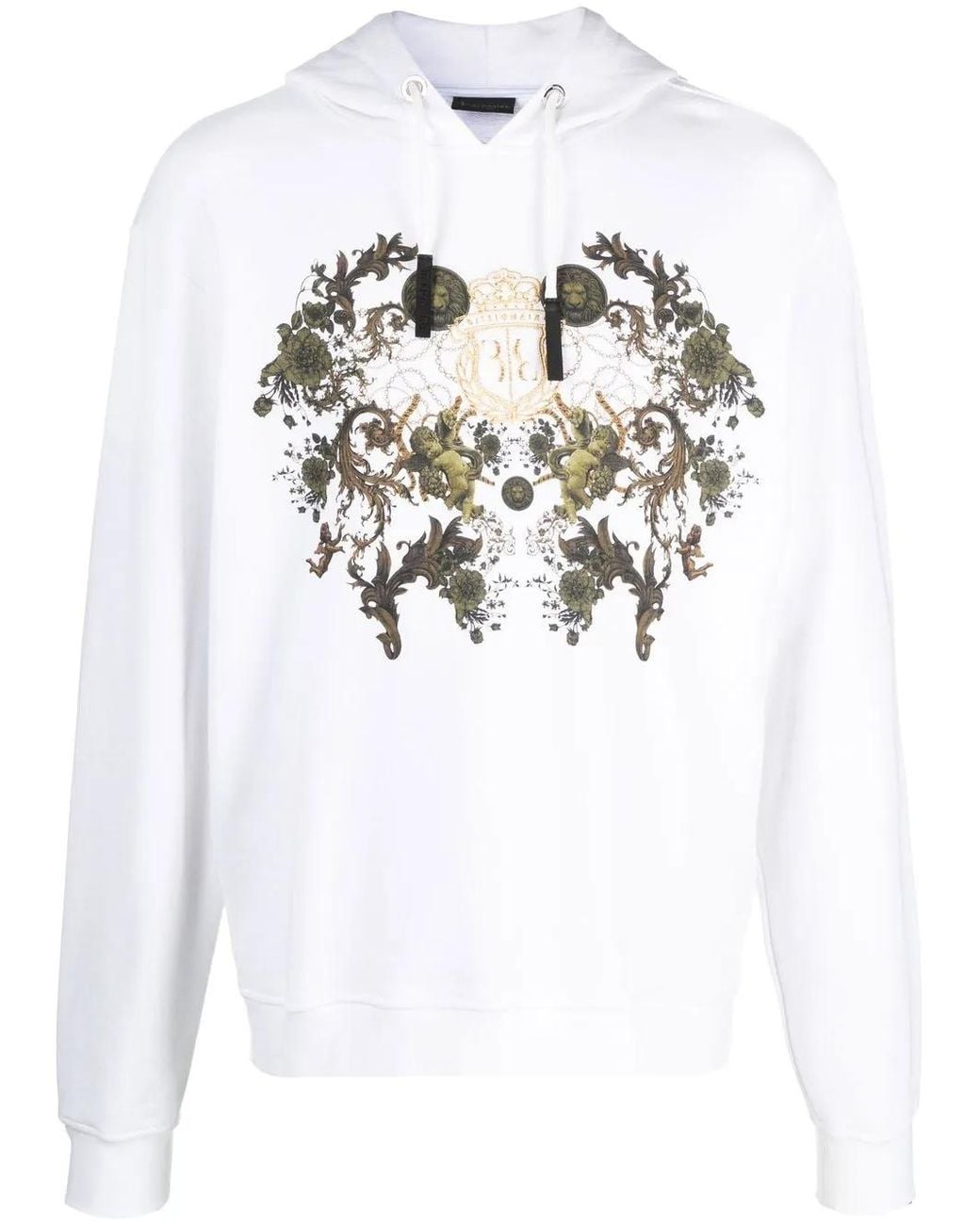 Billionaire White Logo-Crest Drawstring Hoodie for men