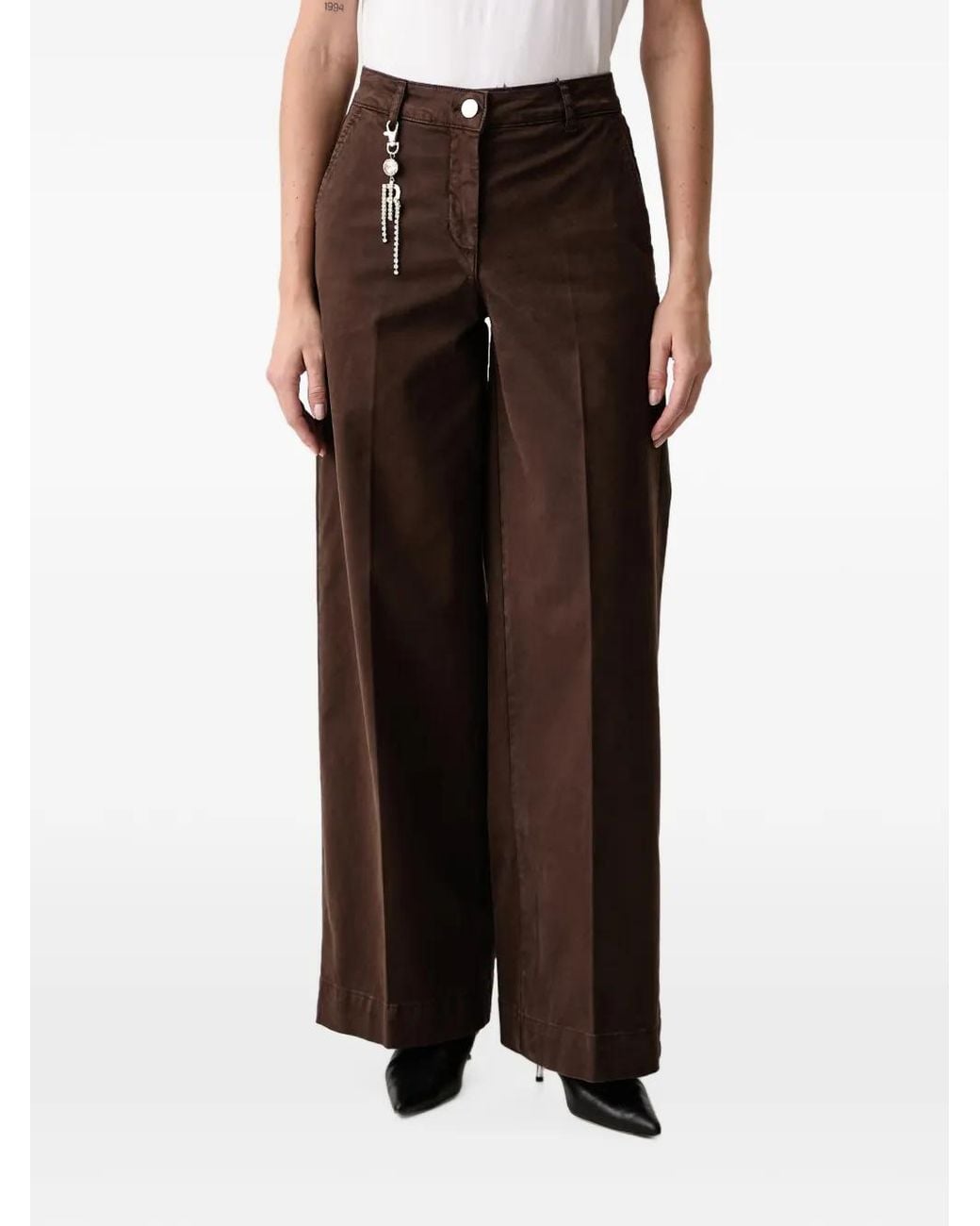 Fracomina Brown Logo-Charm Wide-Leg Trousers