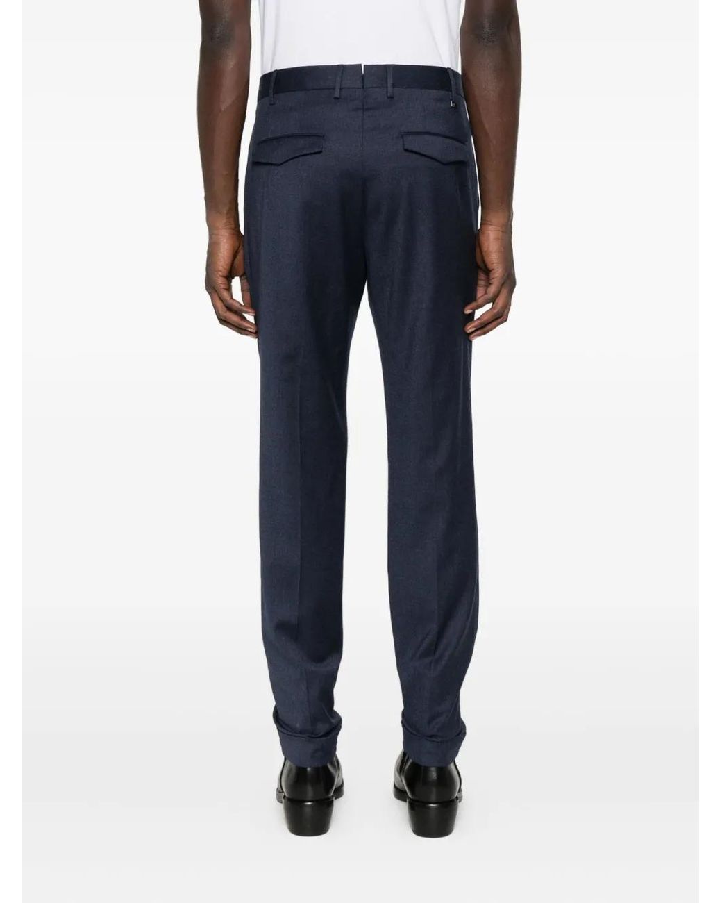 PT Torino Blue Virgin Wool Blend Straight-Leg Trousers for men