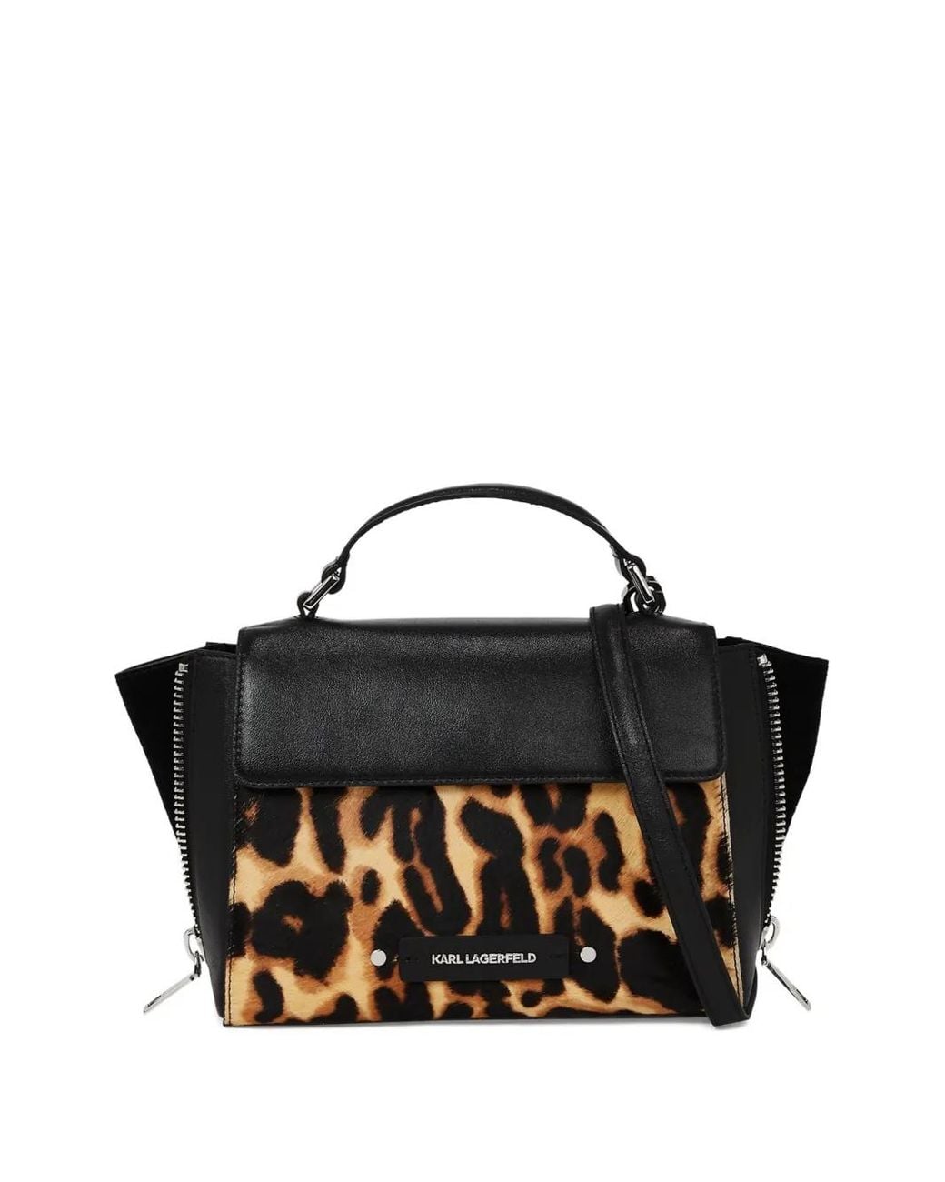 Karl Lagerfeld Black Small K/Hardware Leopard Top Handle Bag