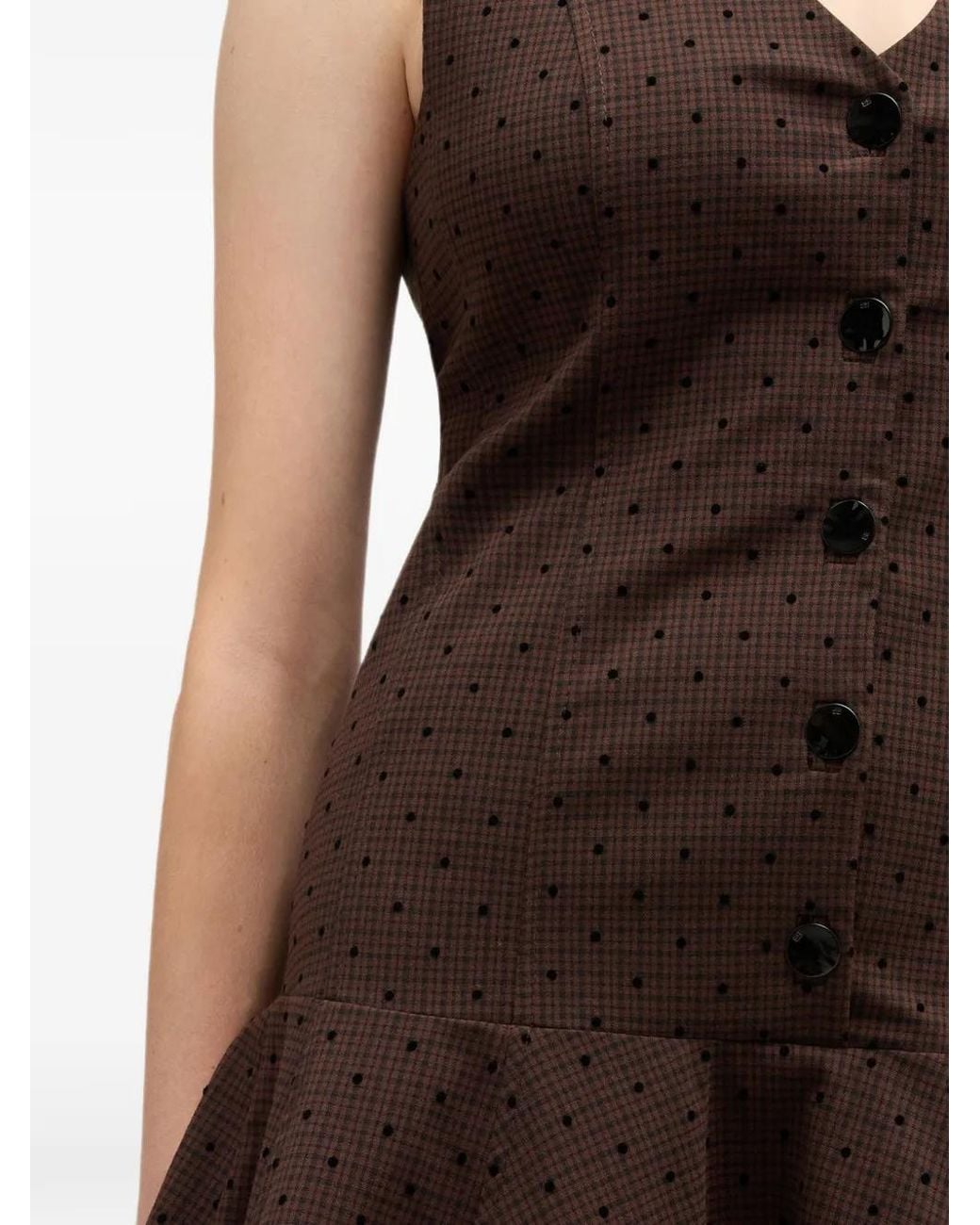 Ganni Brown Flock Check Suiting Dress