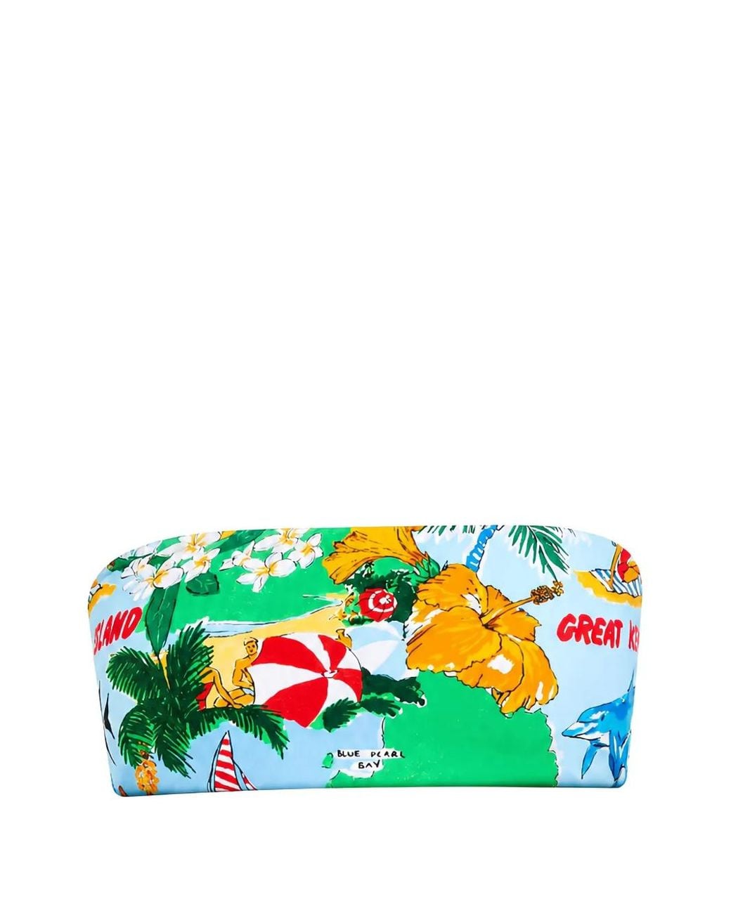 Seafolly Green Viva Vacation Tropical-Print Bandeau Bikini Top