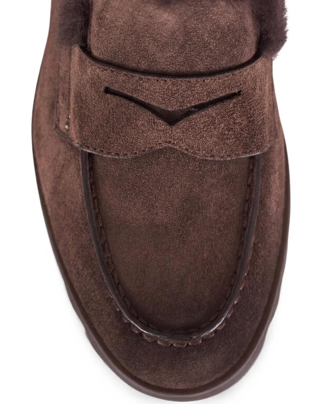 Santoni Brown Shearling-Lined Suede Loafers