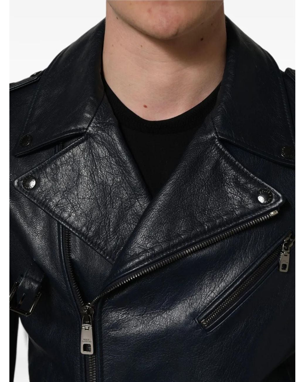 Dolce & Gabbana Black Leather Biker Jacket for men